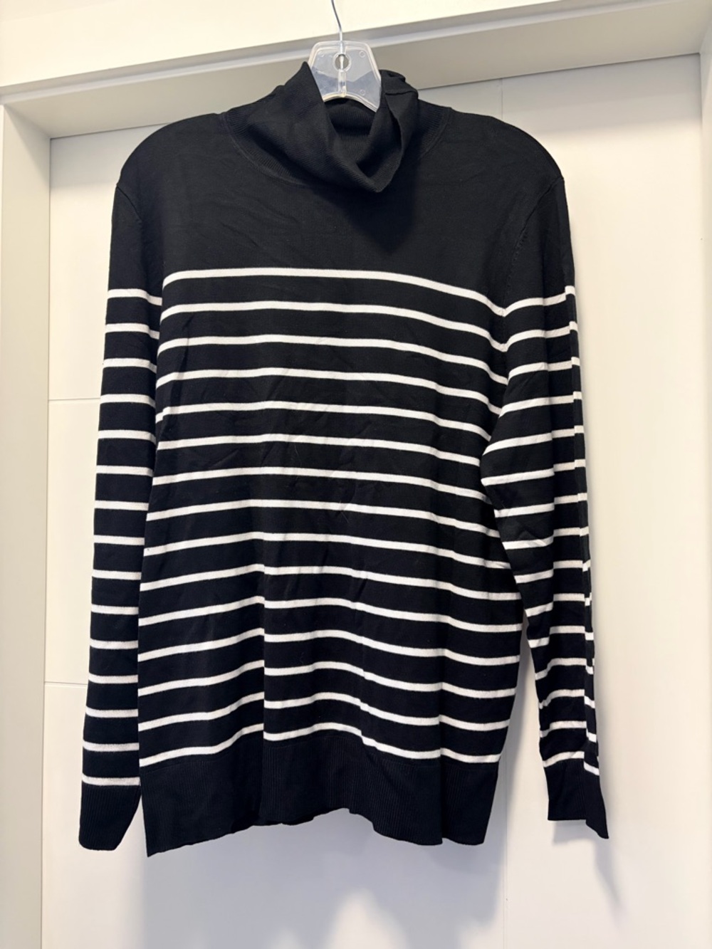 Reitmans Black and White Striped Turtleneck Sweater